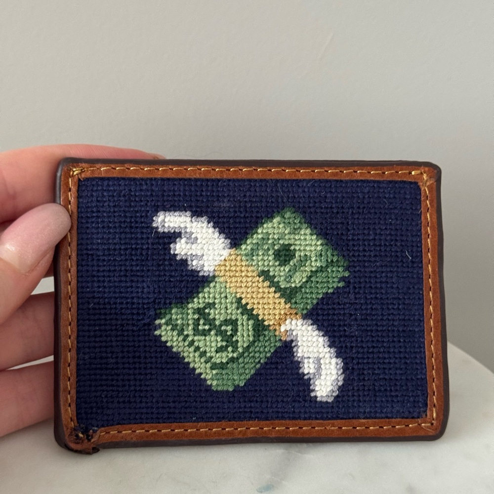 Smathers and Branson Needlepoint Card Wallet with Dollar Emoji